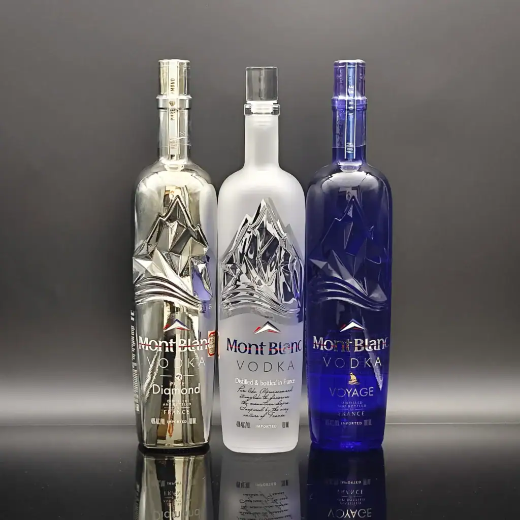 Premium custom vodka bottle series featuring electroplating, color coating, frosting and water-slide decal decoration