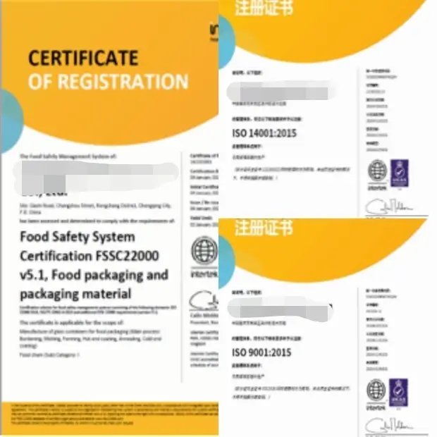 ISO certified glass bottle manufacturing partner with internationally recognized quality management systems.